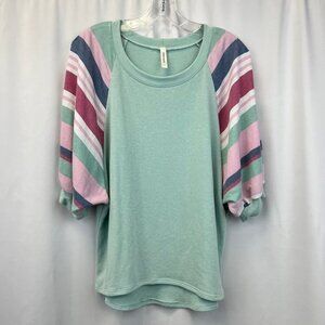 Emerald Womens Multicolor Regular Fit 3/4 Sleeve Round Neck Blouse Top Small